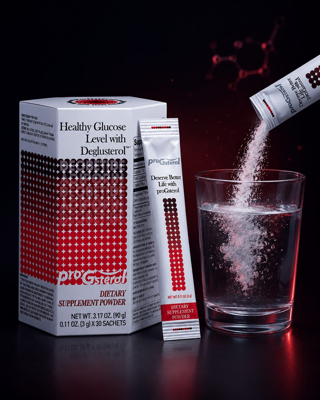 ProGsterol z saszetką i szklanką